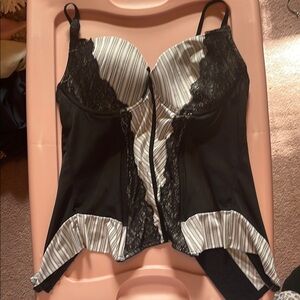Black and White Striped Corset with Lace